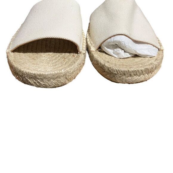 J. Crew Espadrilles WMNS 11 White Canvas Leather Made Spain ankle strap Open Toe - Picture 2 of 8